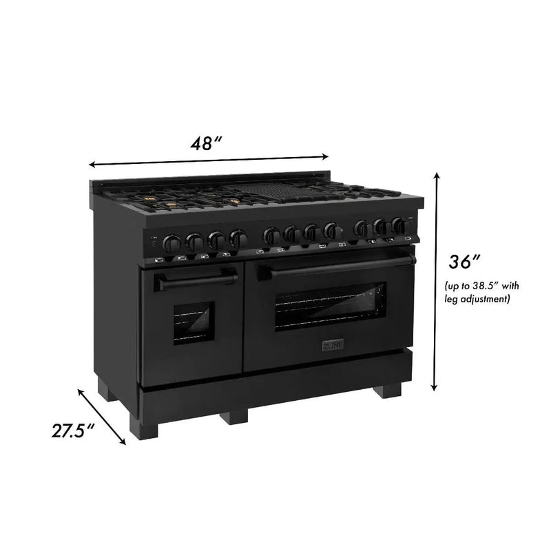 ZLINE 48" Black Stainless,Gas/Electric Range, Brass Burners, RAB-BR-48 by Farmhouse Kitchen and Bath