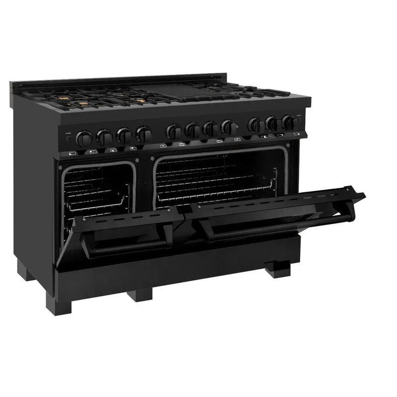 ZLINE 48" Black Stainless,Gas/Electric Range, Brass Burners, RAB-BR-48 by Farmhouse Kitchen and Bath