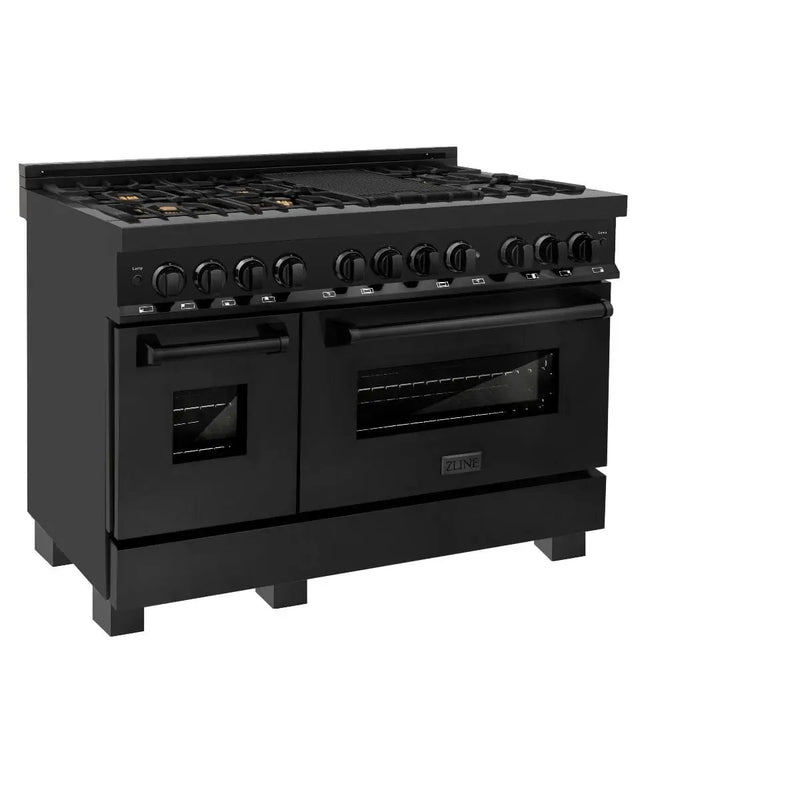 ZLINE 48" Black Stainless,Gas/Electric Range, Brass Burners, RAB-BR-48 by Farmhouse Kitchen and Bath