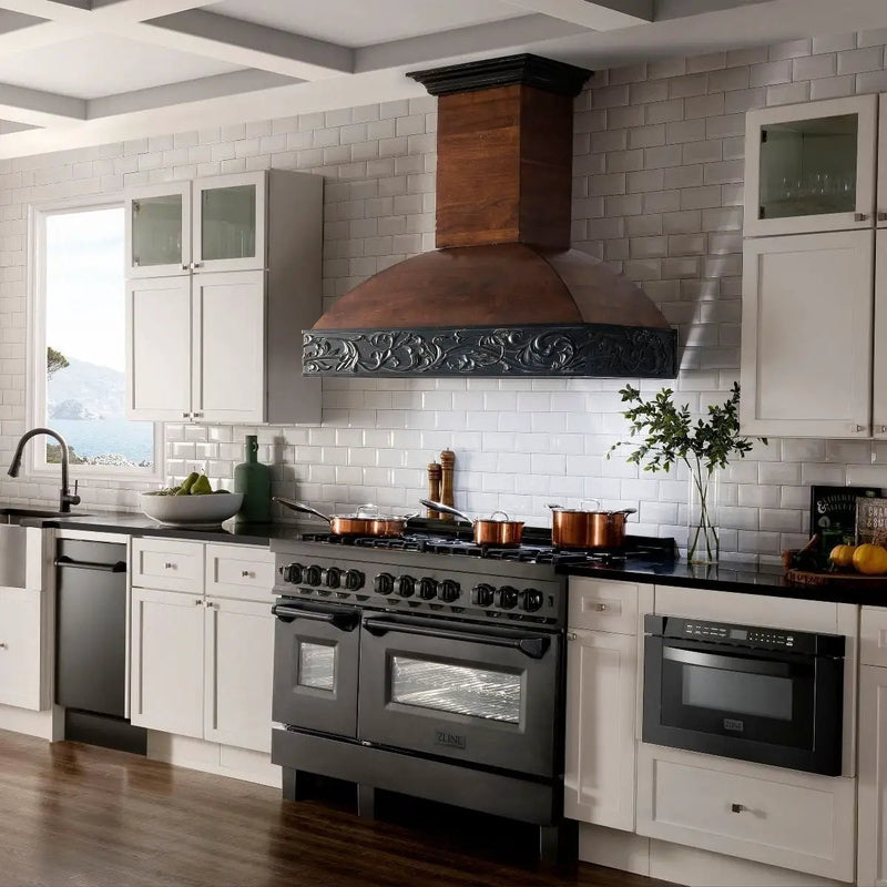 ZLINE 48" Black Stainless,Gas/Electric Range, Brass Burners, RAB-BR-48 by Farmhouse Kitchen and Bath
