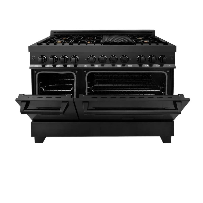 ZLINE 48" Black Stainless,Gas/Electric Range, Brass Burners, RAB-BR-48 by Farmhouse Kitchen and Bath