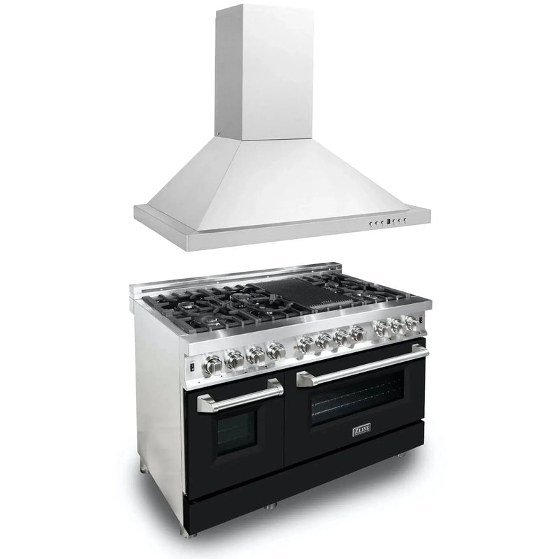 ZLINE 48" Bundle Range RA48 & Wall Range Hood KB-48, 2KP-RABLMRH48 by Farmhouse Kitchen and Bath