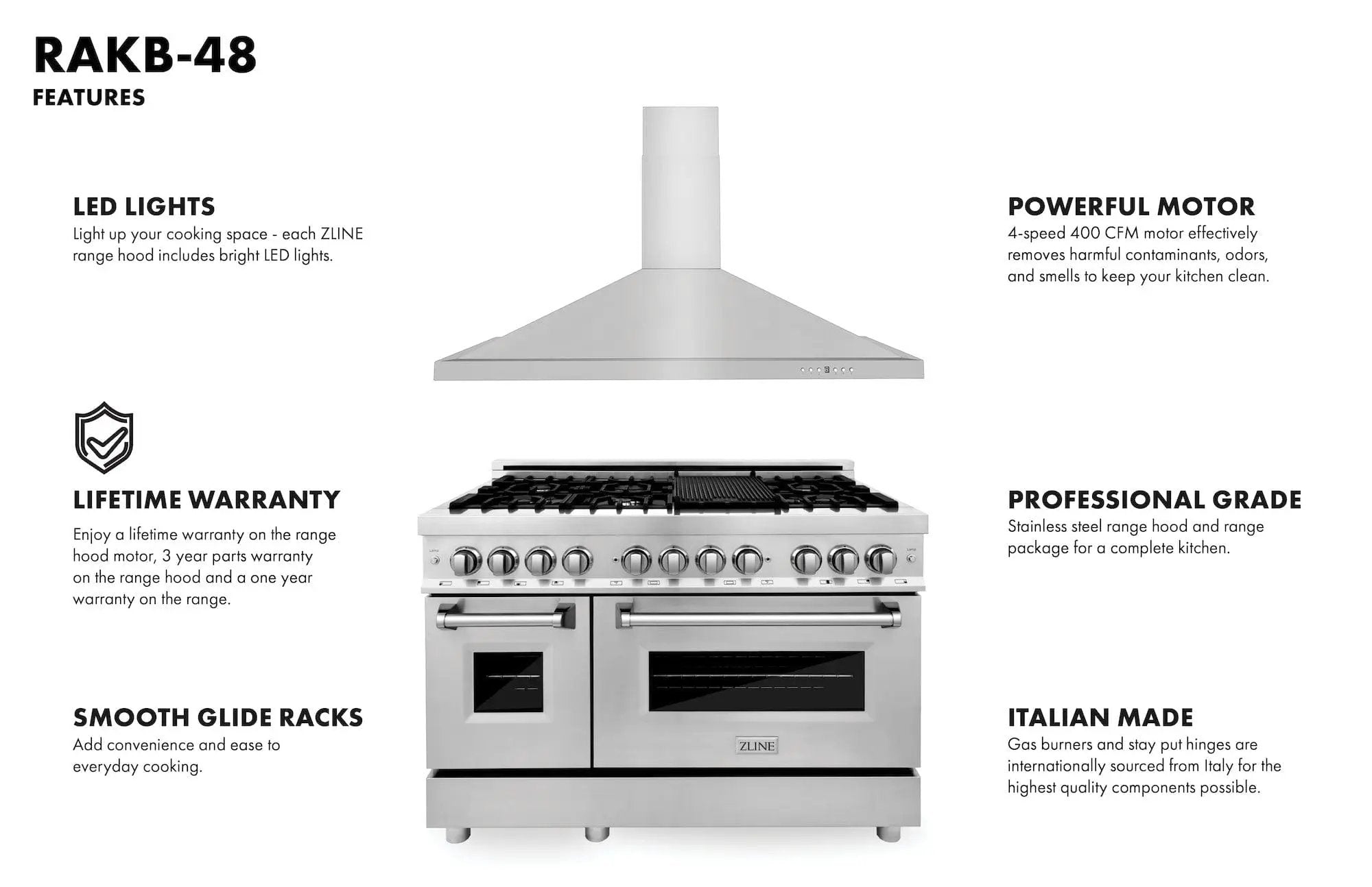 ZLINE 48" Bundle, Range RA48 & Wall Range Hood KB-48, 2KP-RARH48 by Farmhouse Kitchen and Bath
