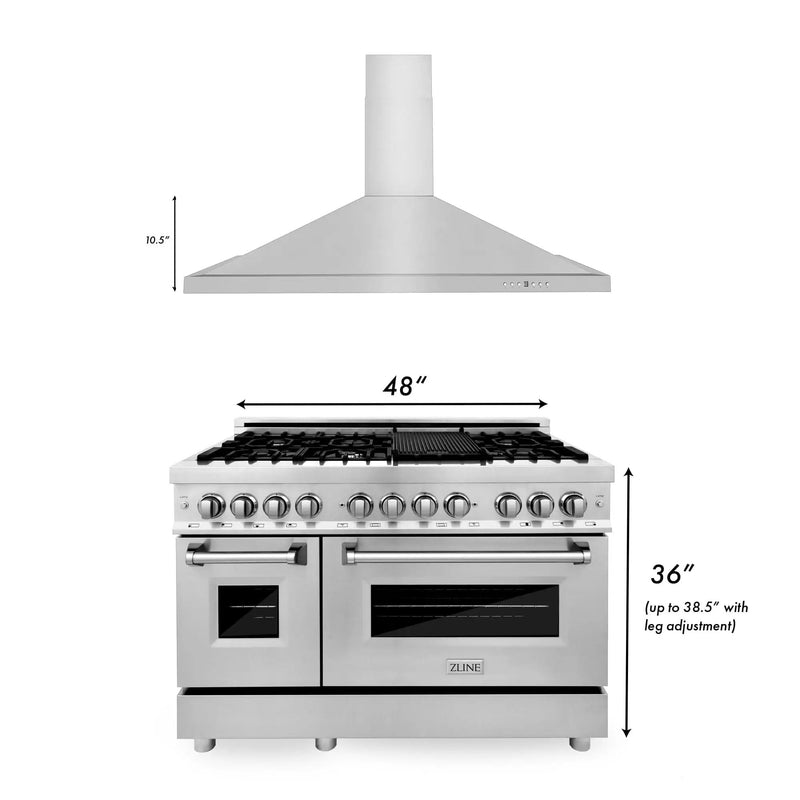 ZLINE 48" Bundle, Range RA48 & Wall Range Hood KB-48, 2KP-RARH48 by Farmhouse Kitchen and Bath