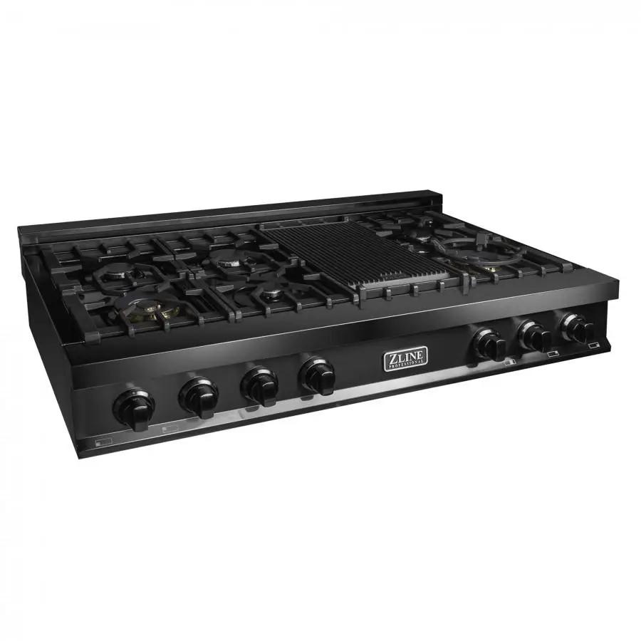ZLINE 48" Ceramic Rangetop in Black Stainless with 7 Gas Burners, RTB-48 by Farmhouse Kitchen and Bath