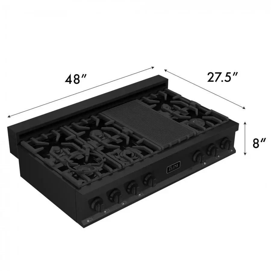 ZLINE 48" Ceramic Rangetop in Black Stainless with 7 Gas Burners, RTB-48 by Farmhouse Kitchen and Bath