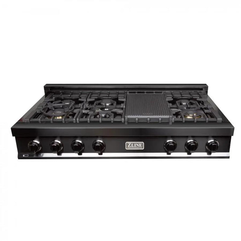 ZLINE 48" Ceramic Rangetop in Black Stainless with 7 Gas Burners, RTB-48 by Farmhouse Kitchen and Bath