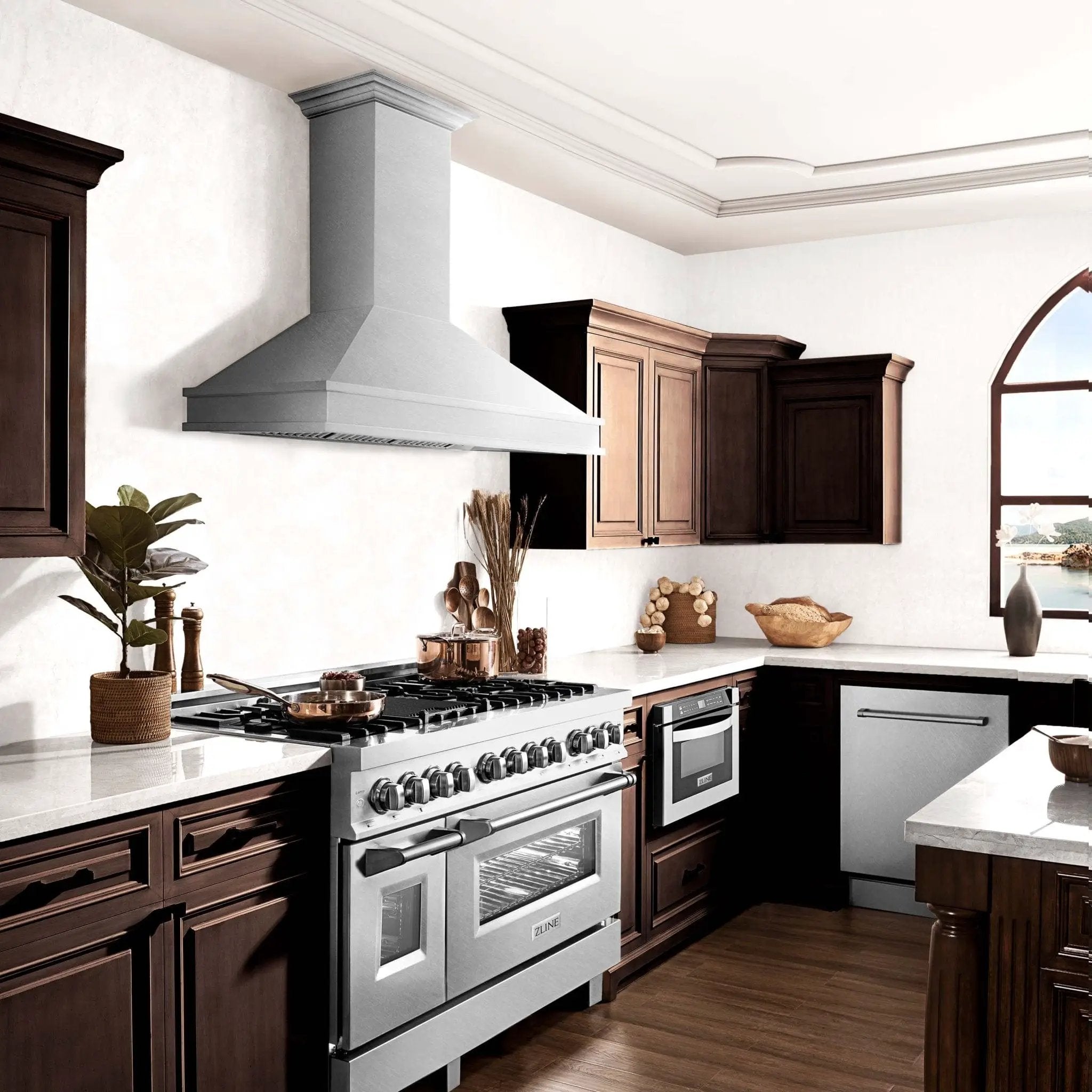 ZLINE 48" Designer Series Stainless Wall Mount Range Hood, 8656S-48 by Farmhouse Kitchen and Bath