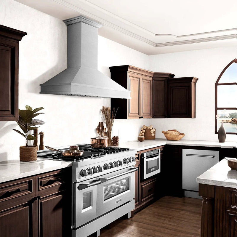 ZLINE 48" Designer Series Stainless Wall Mount Range Hood, 8656S-48 by Farmhouse Kitchen and Bath