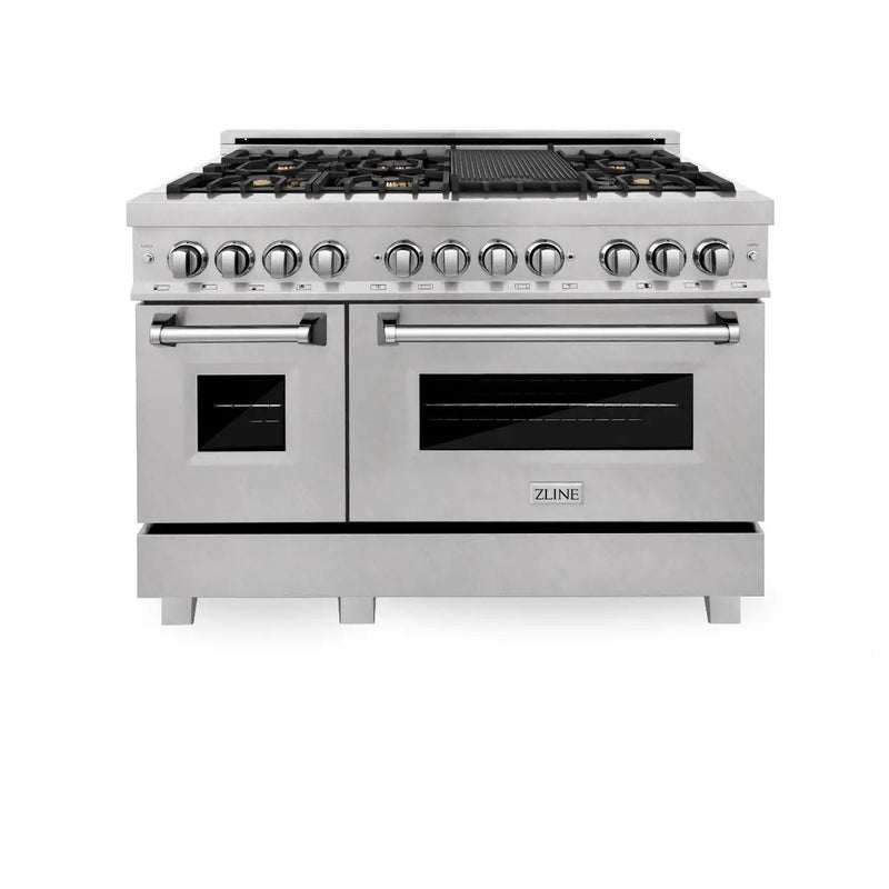 ZLINE 48" Dual Fuel Range, DuraSnow Stainless, Brass Burners, RAS-SN-BR-48 by Farmhouse Kitchen and Bath