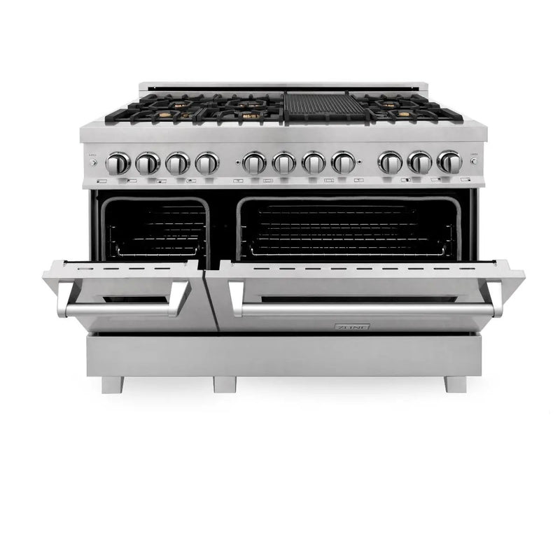ZLINE 48" Dual Fuel Range, DuraSnow Stainless, Brass Burners, RAS-SN-BR-48 by Farmhouse Kitchen and Bath