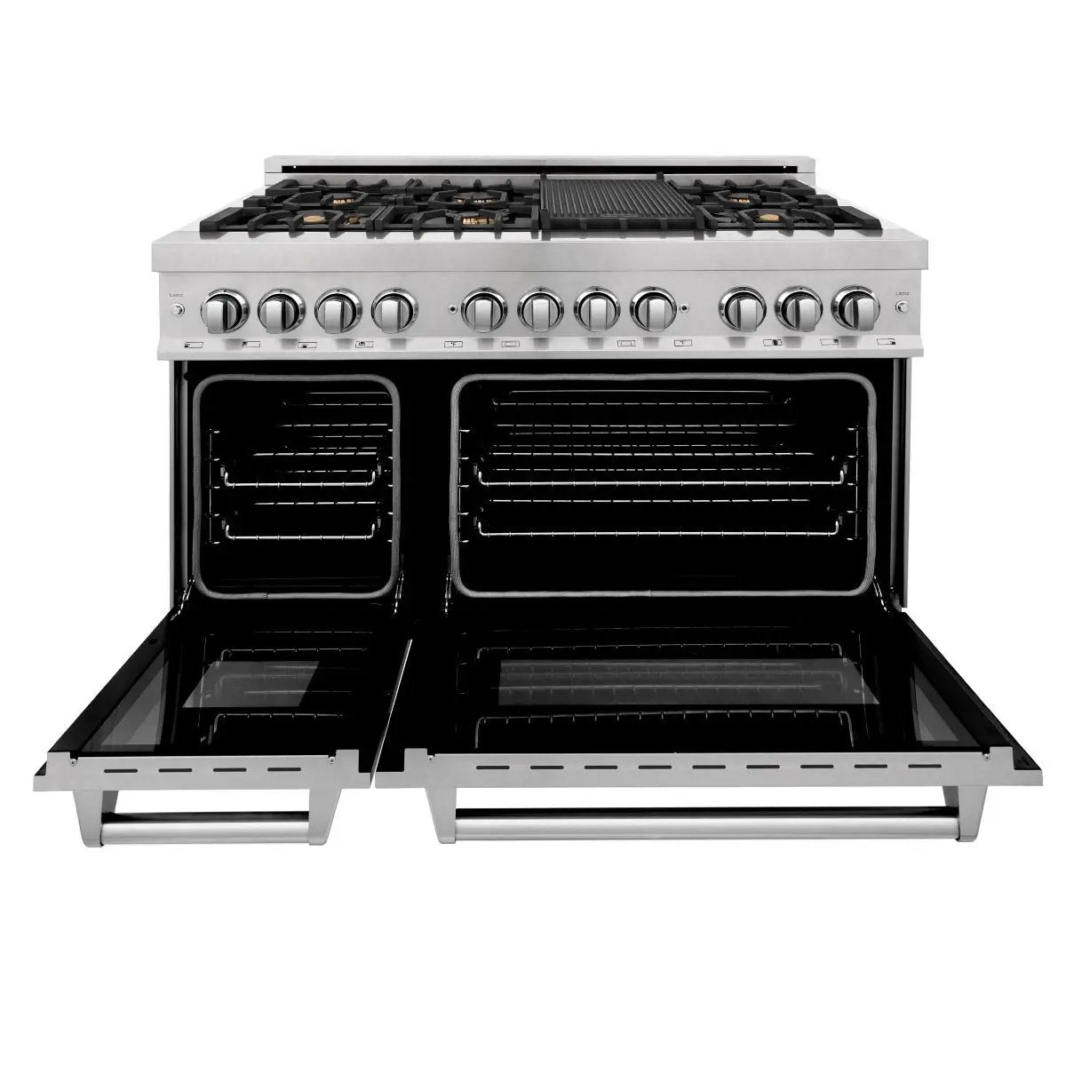 ZLINE 48" Dual Fuel Range, DuraSnow Stainless, Brass Burners, RAS-SN-BR-48 by Farmhouse Kitchen and Bath