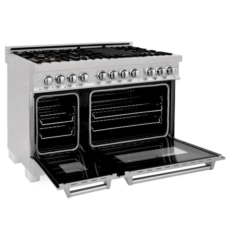 ZLINE 48" Dual Fuel Range, DuraSnow Stainless, Brass Burners, RAS-SN-BR-48 by Farmhouse Kitchen and Bath