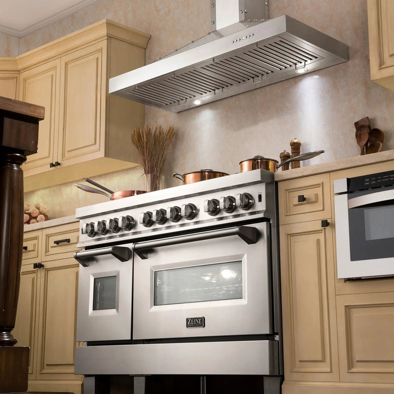 ZLINE 48" Dual Fuel Range, DuraSnow Stainless, Brass Burners, RAS-SN-BR-48 by Farmhouse Kitchen and Bath