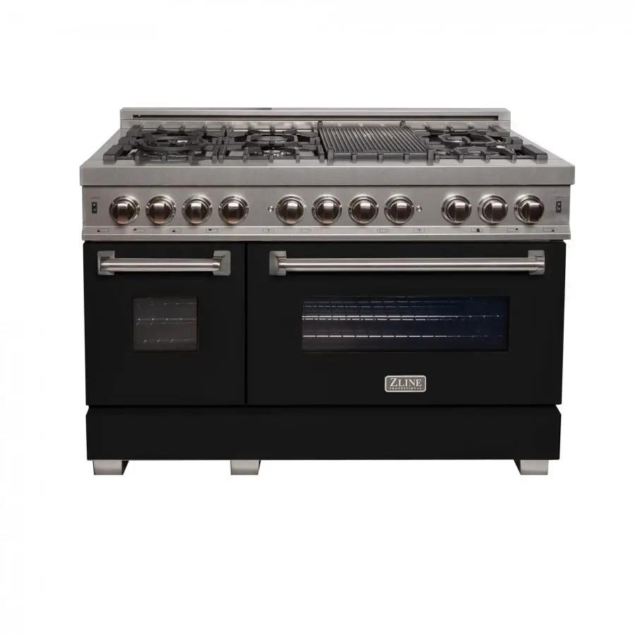 ZLINE 48" Dual Fuel Range Snow Stainless, Black Matte Door, RAS-BLM-48 by Farmhouse Kitchen and Bath
