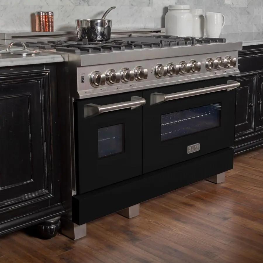 ZLINE 48" Dual Fuel Range Snow Stainless, Black Matte Door, RAS-BLM-48 by Farmhouse Kitchen and Bath