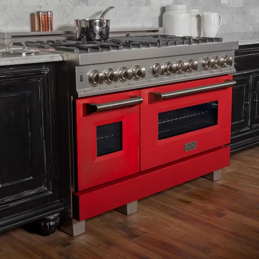ZLINE 48" Dual Fuel Range Snow Stainless, Red Matte Door, RAS-RM-48 by Farmhouse Kitchen and Bath