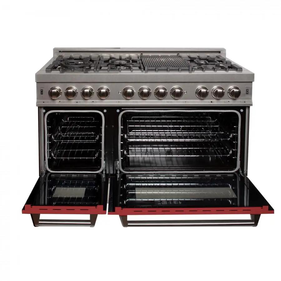 ZLINE 48" Dual Fuel Range Snow Stainless, Red Matte Door, RAS-RM-48 by Farmhouse Kitchen and Bath