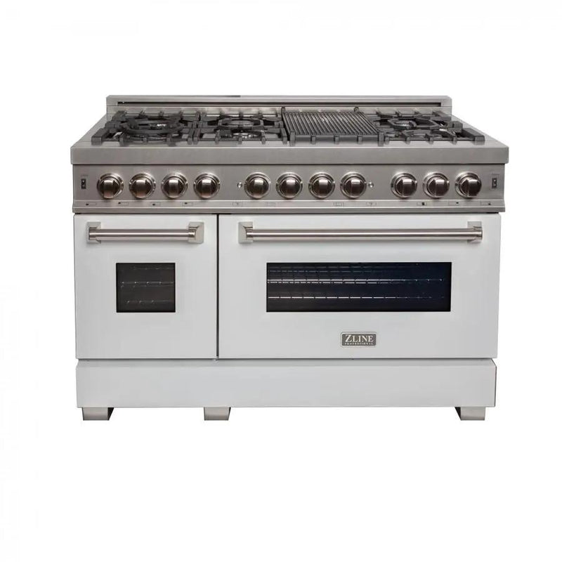 ZLINE 48" Dual Fuel Range Snow Stainless, White Matte Door, RAS-WM-48 by Farmhouse Kitchen and Bath