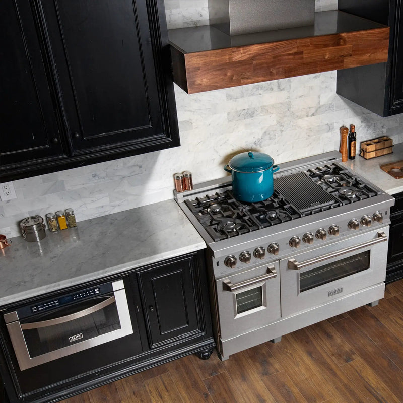 ZLINE 48" Dual Fuel Snow Stainless Range, Snow Stainless Door, RAS-SN-48 by Farmhouse Kitchen and Bath