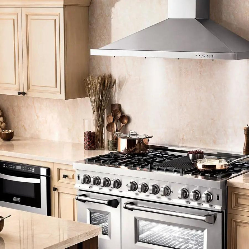 ZLINE 48" Dual Fuel Snow Stainless Range, Snow Stainless Door, RAS-SN-48 by Farmhouse Kitchen and Bath