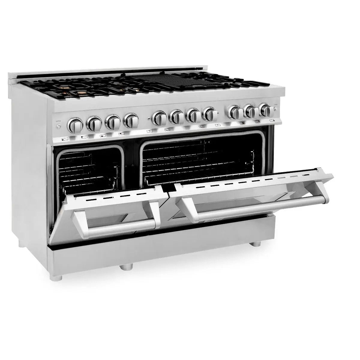 ZLINE 48" Gas Burner/Electric Oven Range Stainless, Brass Burners, RA-BR-48 by Farmhouse Kitchen and Bath