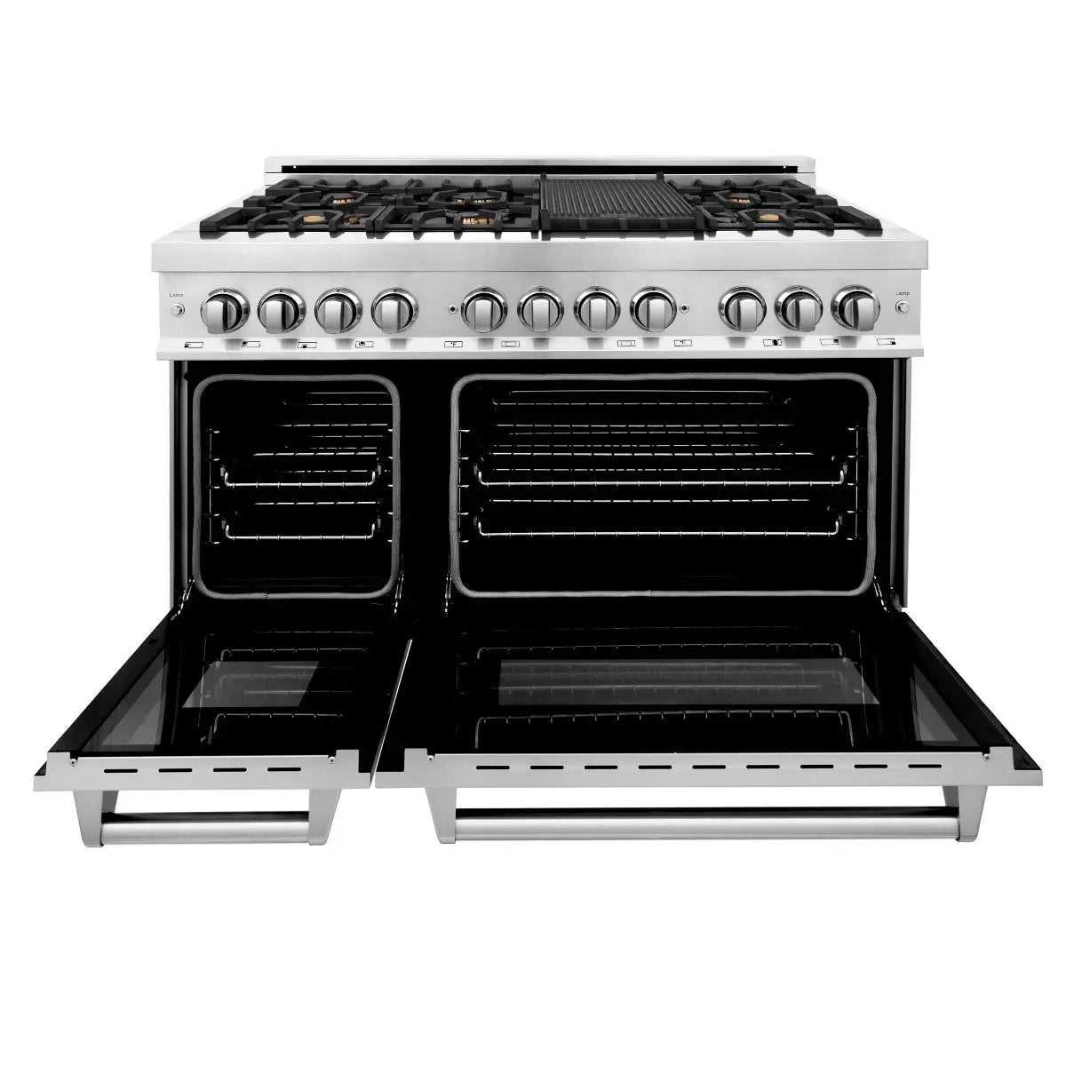 ZLINE 48" Gas Burner/Electric Oven Range Stainless, Brass Burners, RA-BR-48 by Farmhouse Kitchen and Bath
