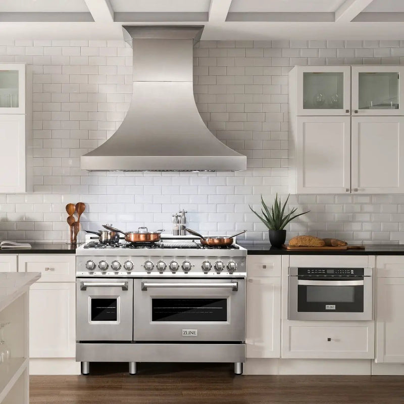 ZLINE 48" Gas Burner/Electric Oven Range Stainless, Brass Burners, RA-BR-48 by Farmhouse Kitchen and Bath