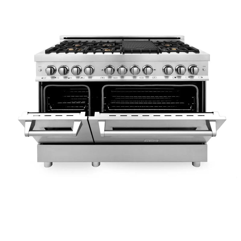 ZLINE 48" Gas Burner/Electric Oven Range Stainless, Brass Burners, RA-BR-48 by Farmhouse Kitchen and Bath