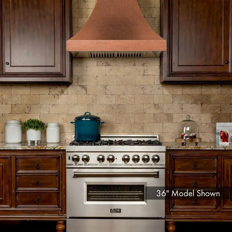 ZLINE 48" Hand-Hammered Copper Finish Wall Range Hood, 8632H-48 by Farmhouse Kitchen and Bath