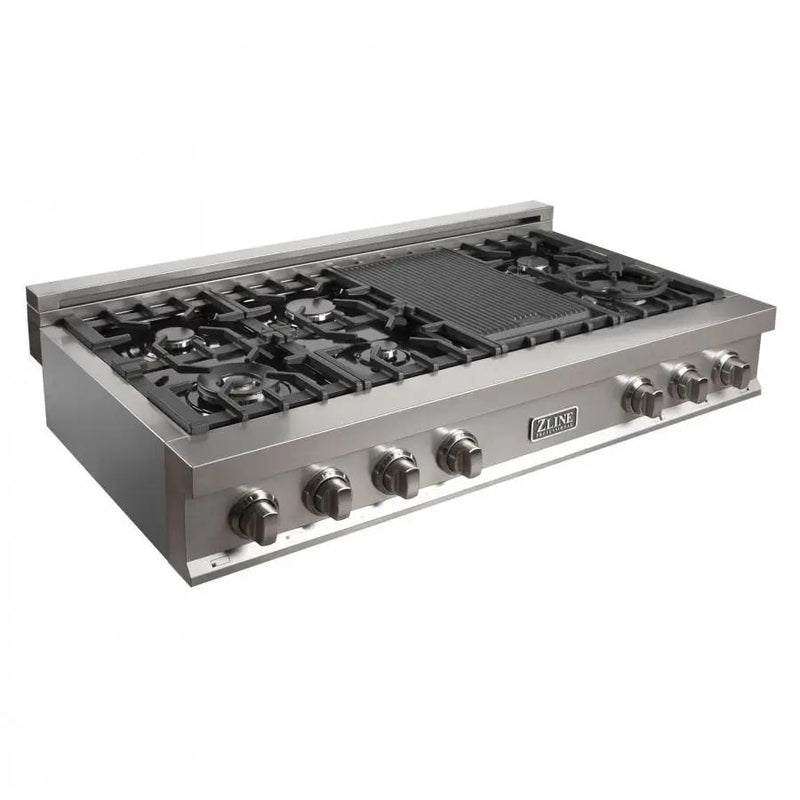 ZLINE 48 in. Porcelain Rangetop in Snow Stainless, 7 Gas Burners, RTS-48 by Farmhouse Kitchen and Bath