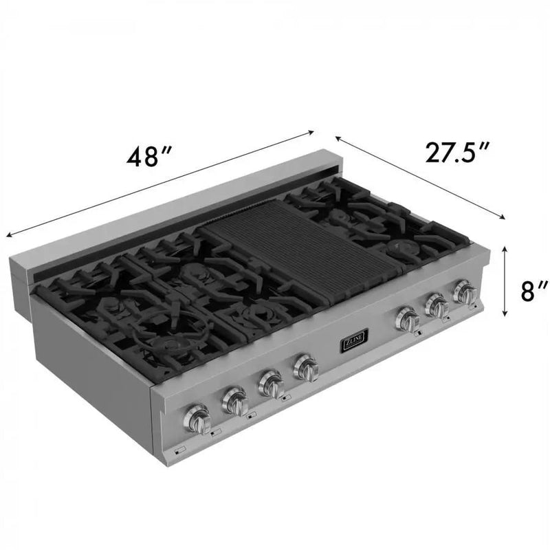 ZLINE 48 in. Porcelain Rangetop in Snow Stainless, 7 Gas Burners, RTS-48 by Farmhouse Kitchen and Bath