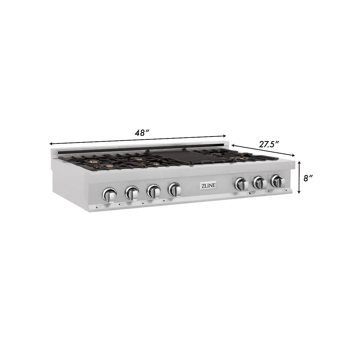ZLINE 48" Porcelain Rangetop, DuraSnow®, 7 Brass Burners, RTS-BR-48 by Farmhouse Kitchen and Bath