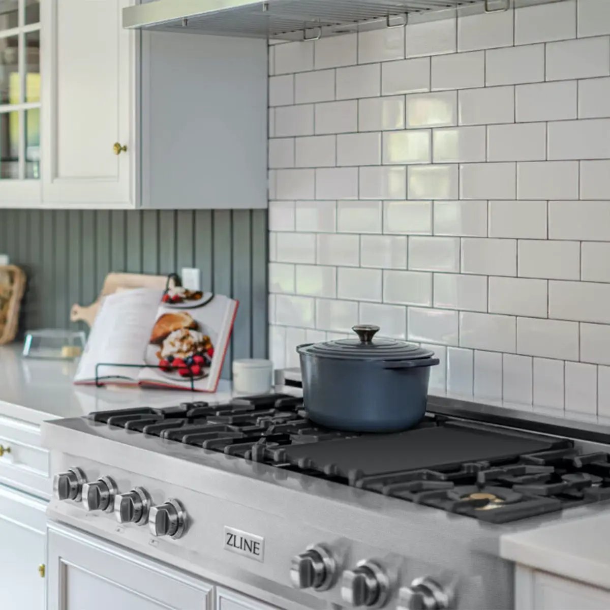 ZLINE 48" Porcelain Rangetop, DuraSnow®, 7 Brass Burners, RTS-BR-48 by Farmhouse Kitchen and Bath
