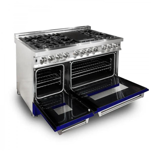 ZLINE 48" Professional Dual Fuel Range with Blue Gloss Door, RA-BG-48, photo 2 of 4