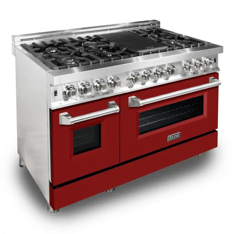 ZLINE 48" Professional Dual Fuel Range with Red Matte Door, RA-RM-48 by Farmhouse Kitchen and Bath