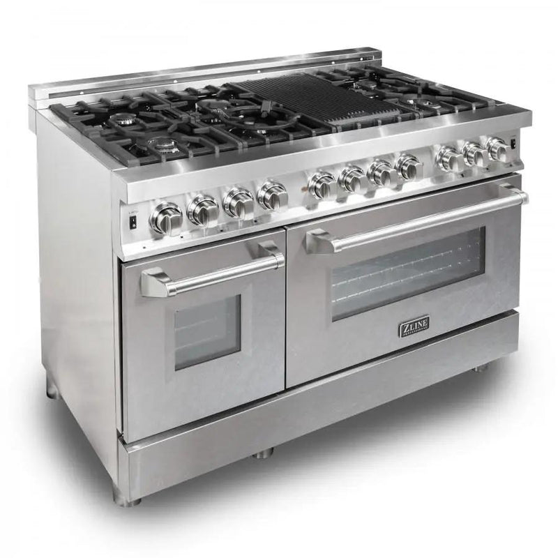 ZLINE 48" Professional Dual Fuel Range with Snow Finish Door, RA-SN-48 by Farmhouse Kitchen and Bath