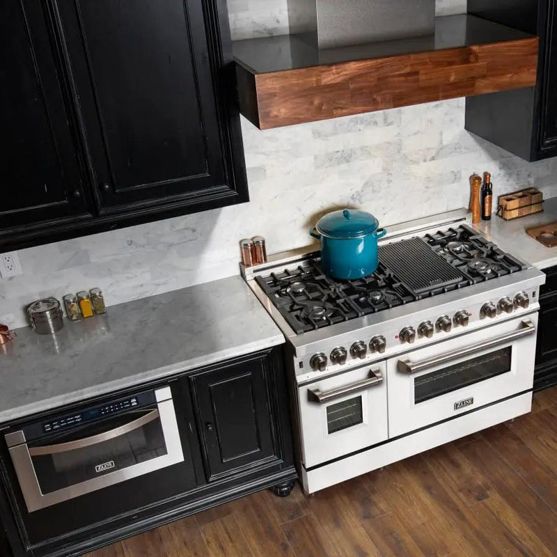 ZLINE 48" Professional Dual Fuel Range with White Matte Door, RA-WM-48 by Farmhouse Kitchen and Bath