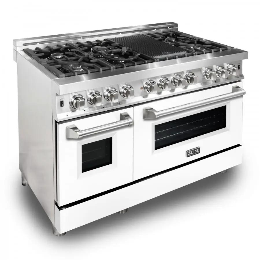ZLINE 48" Professional Dual Fuel Range with White Matte Door, RA-WM-48 by Farmhouse Kitchen and Bath