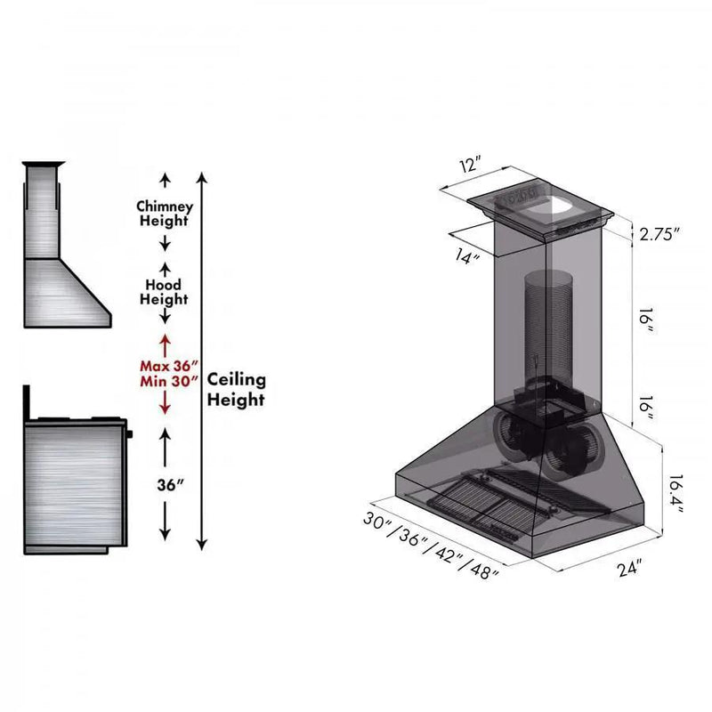 ZLINE 48" Professional Wall Range Hood, Built-in CrownSound® Bluetooth Speakers, 667CRN-BT-48 by Farmhouse Kitchen and Bath