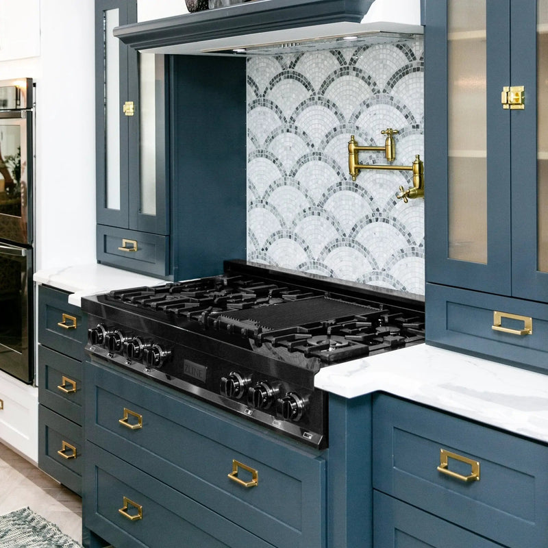 ZLINE 48" Rangetop, Black Stainless, Brass Burners, RTB-BR-48 by Farmhouse Kitchen and Bath