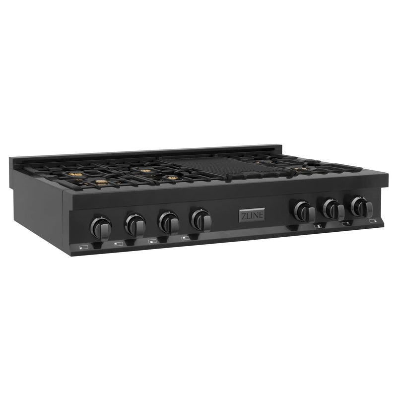 ZLINE 48" Rangetop, Black Stainless, Brass Burners, RTB-BR-48 by Farmhouse Kitchen and Bath