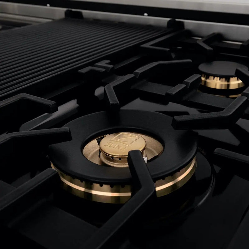 ZLINE 48" Rangetop With 7 Gas Brass Burners, RT-BR-48 by Farmhouse Kitchen and Bath