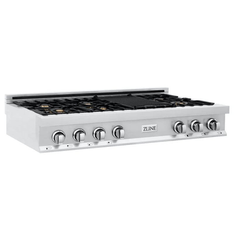 ZLINE 48" Rangetop With 7 Gas Brass Burners, RT-BR-48 by Farmhouse Kitchen and Bath