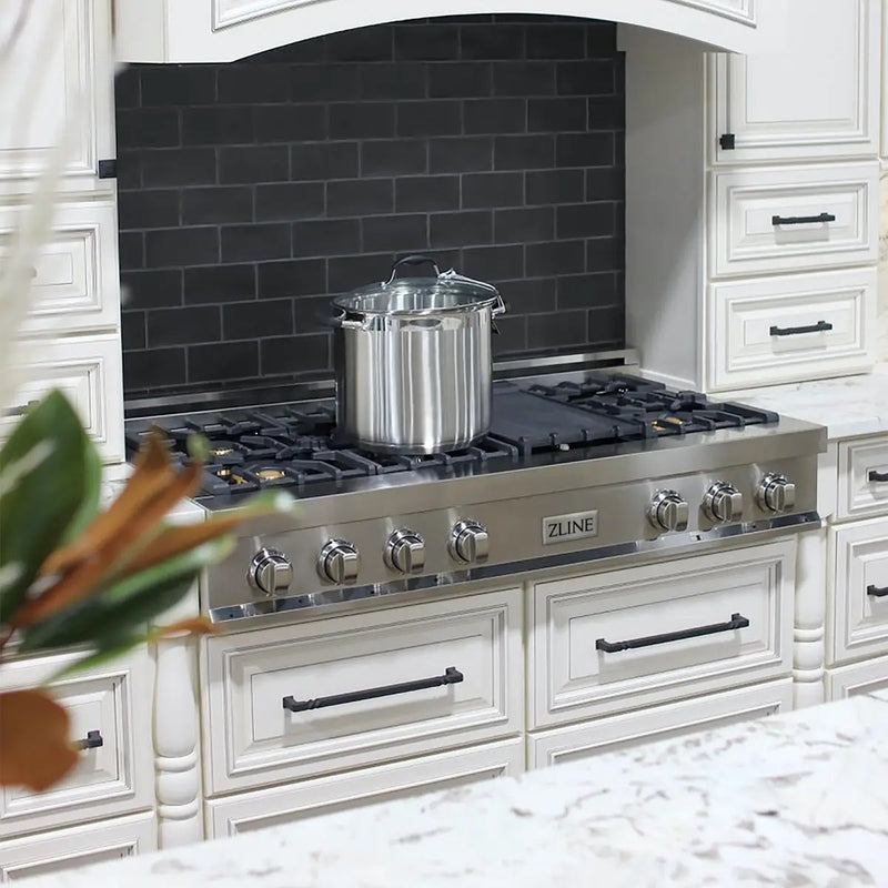 ZLINE 48" Rangetop With 7 Gas Brass Burners, RT-BR-48 by Farmhouse Kitchen and Bath