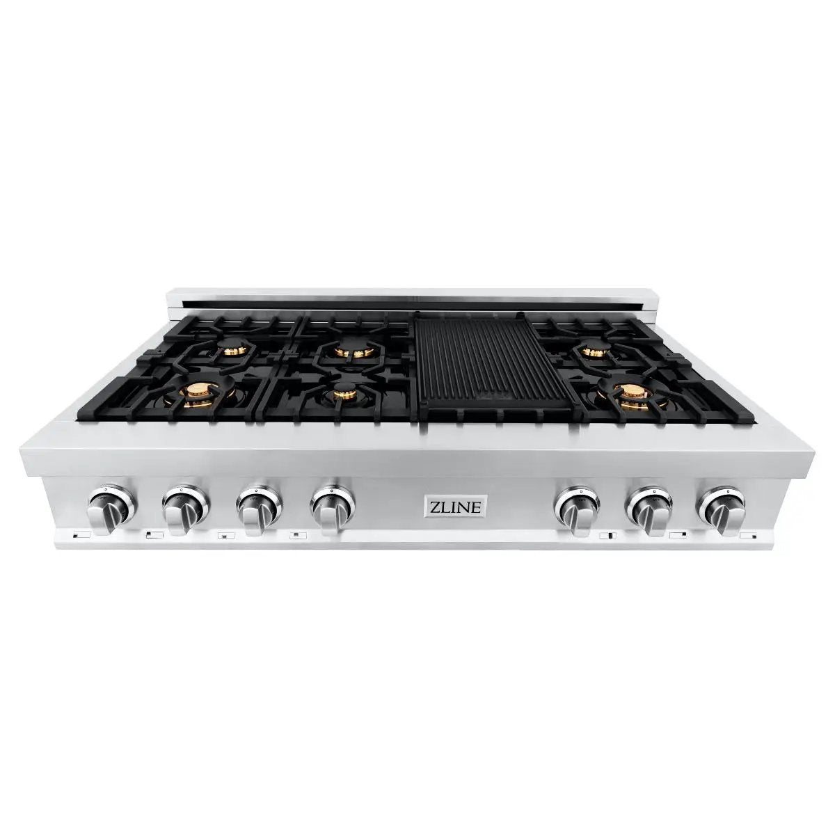 ZLINE 48" Rangetop With 7 Gas Brass Burners, RT-BR-48 by Farmhouse Kitchen and Bath