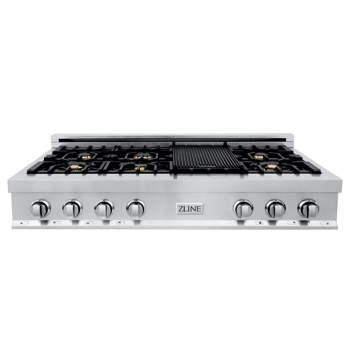 ZLINE 48" Rangetop With 7 Gas Brass Burners, RT-BR-48 by Farmhouse Kitchen and Bath