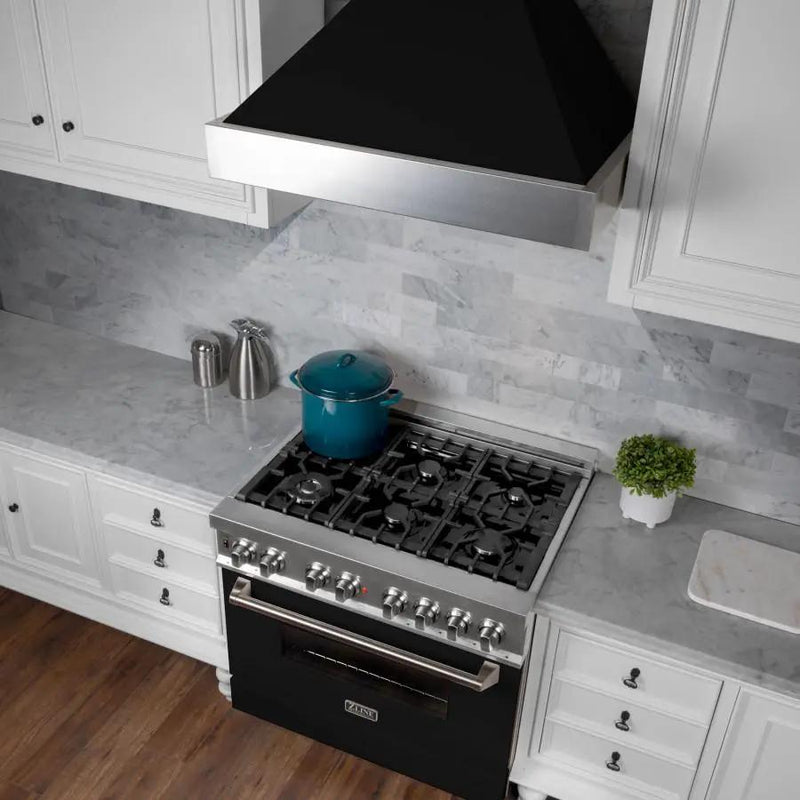 ZLINE 48" Snow Finish Wall Range Hood, Black Matte Shell, 8654BLM-48 by Farmhouse Kitchen and Bath