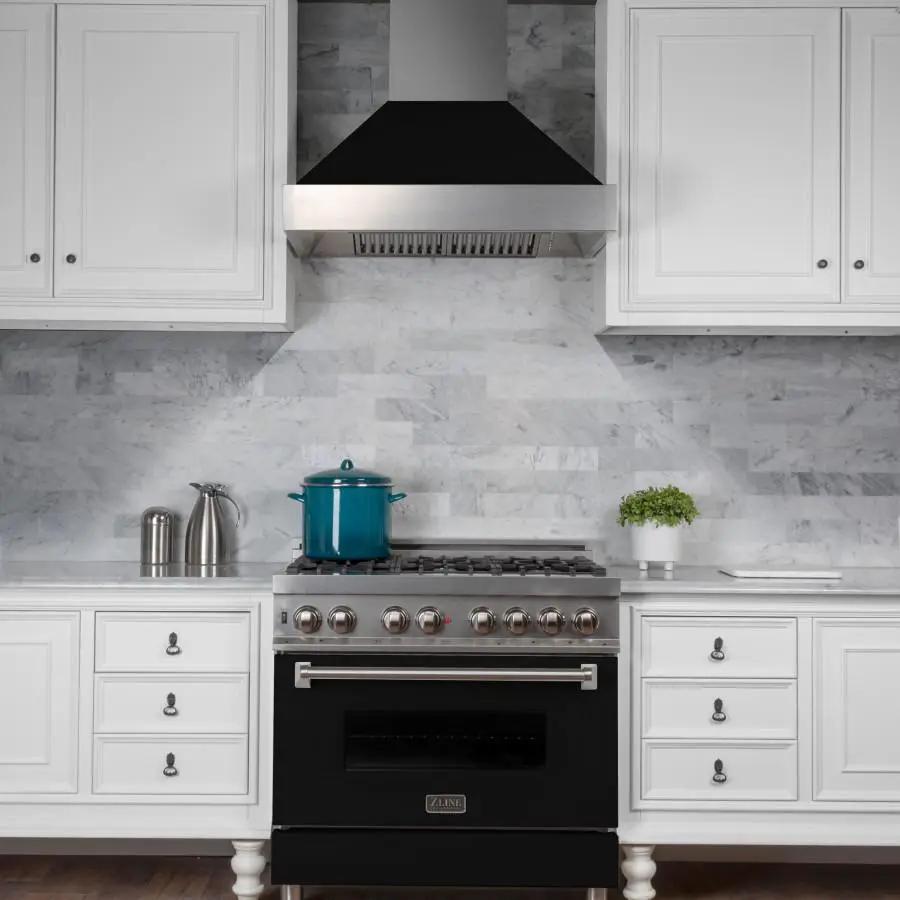 ZLINE 48" Snow Finish Wall Range Hood, Black Matte Shell, 8654BLM-48 by Farmhouse Kitchen and Bath