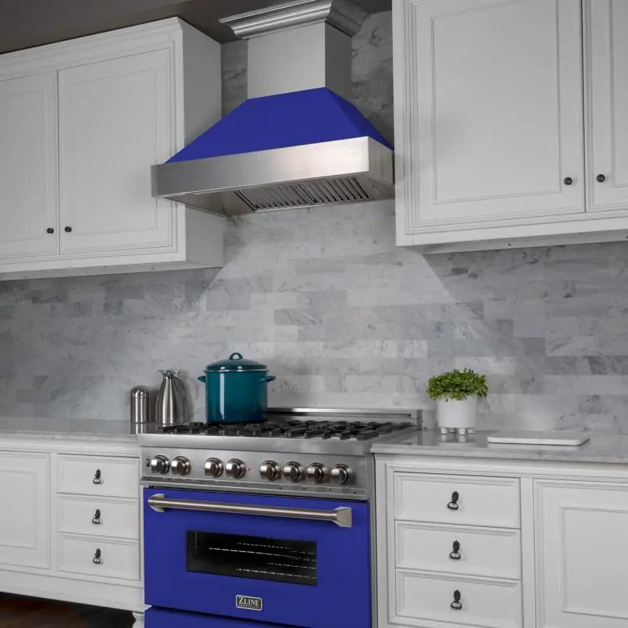 ZLINE 48" Snow Finish Wall Range Hood, Blue Matte Shell, 8654BM-48 by Farmhouse Kitchen and Bath